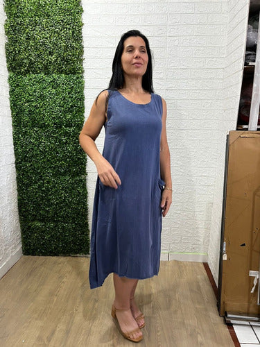 Vestido Summer Regata Midi Com Bolso Feminino 100% Algodão