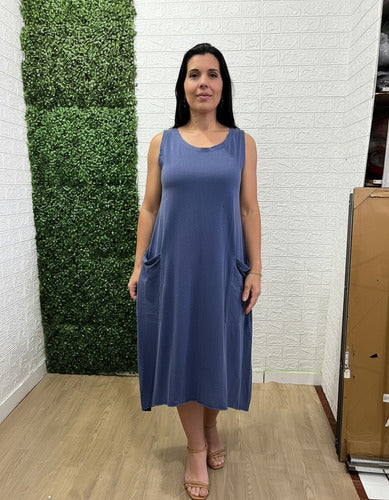Vestido Summer Regata Midi Com Bolso Feminino 100% Algodão
