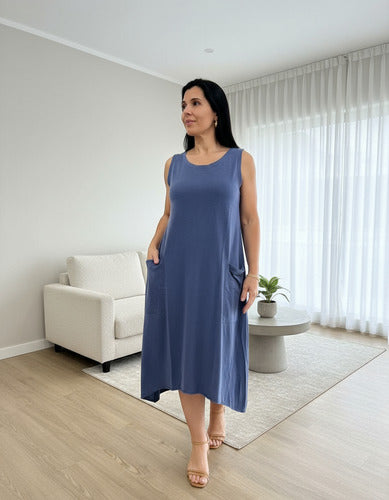 Vestido Summer Regata Midi Com Bolso Feminino 100% Algodão