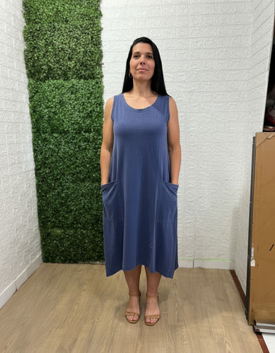 Vestido Summer Regata Midi Com Bolso Feminino 100% Algodão