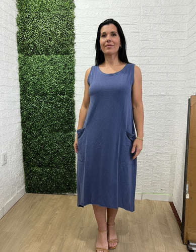 Vestido Summer Regata Midi Com Bolso Feminino 100% Algodão