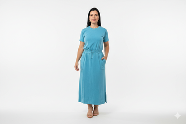 Conjunto de Saia Midi c/ Bolso Lateral e Blusinha em algodão