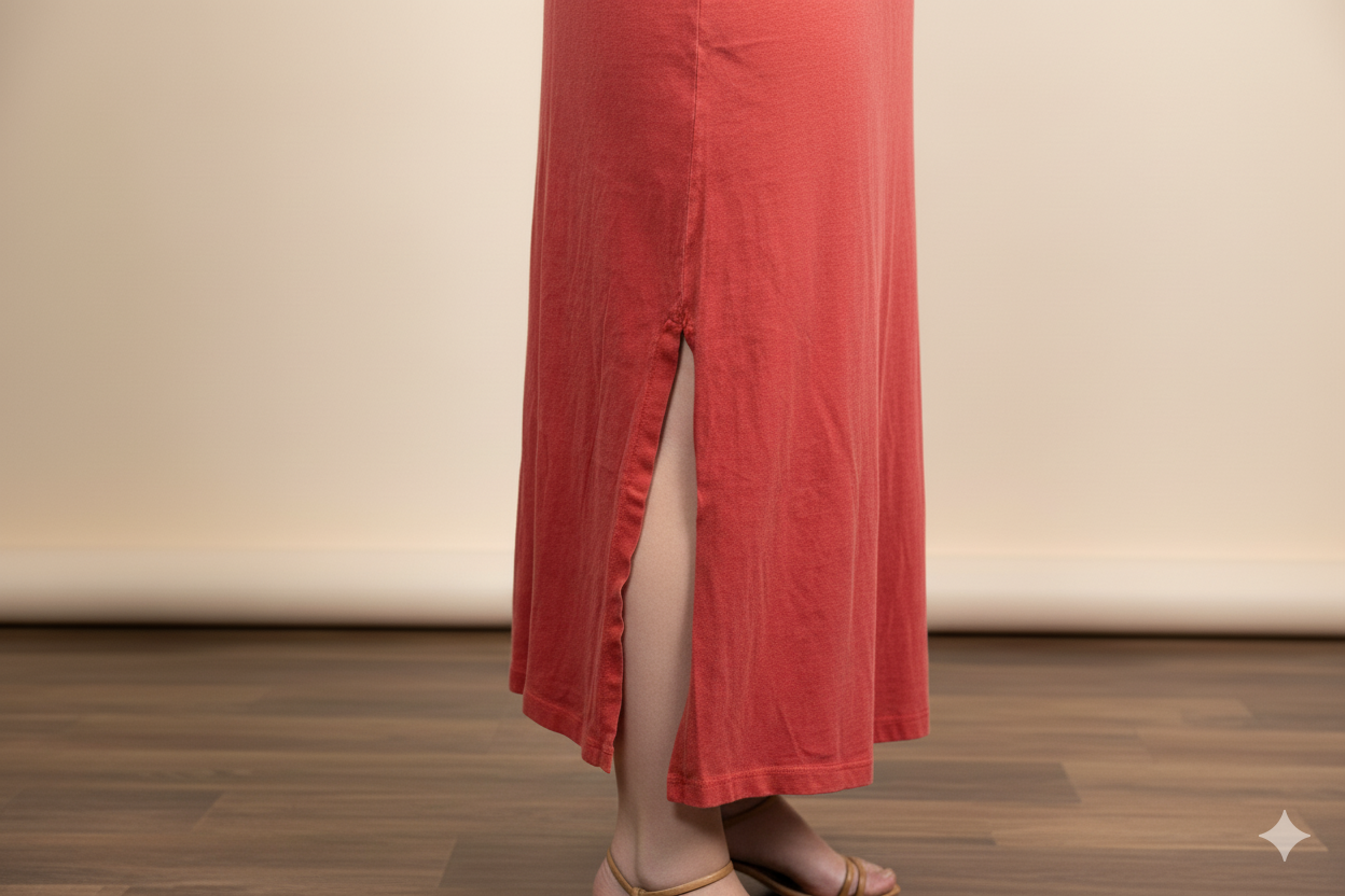 Conjunto de Saia Midi c/ Bolso Lateral e Blusinha em algodão