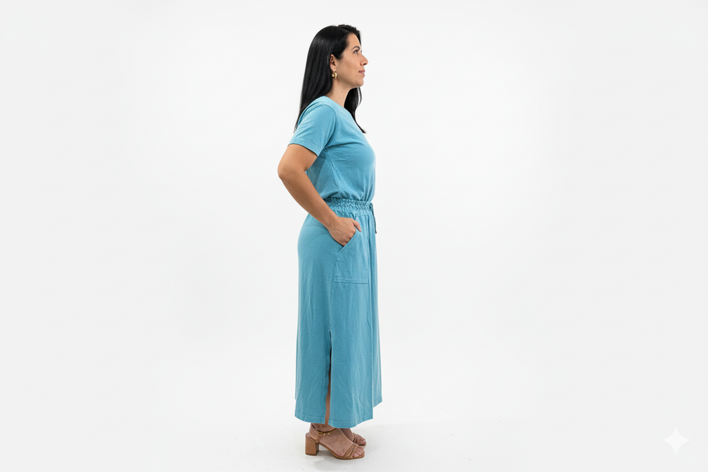 Conjunto de Saia Midi c/ Bolso Lateral e Blusinha em algodão